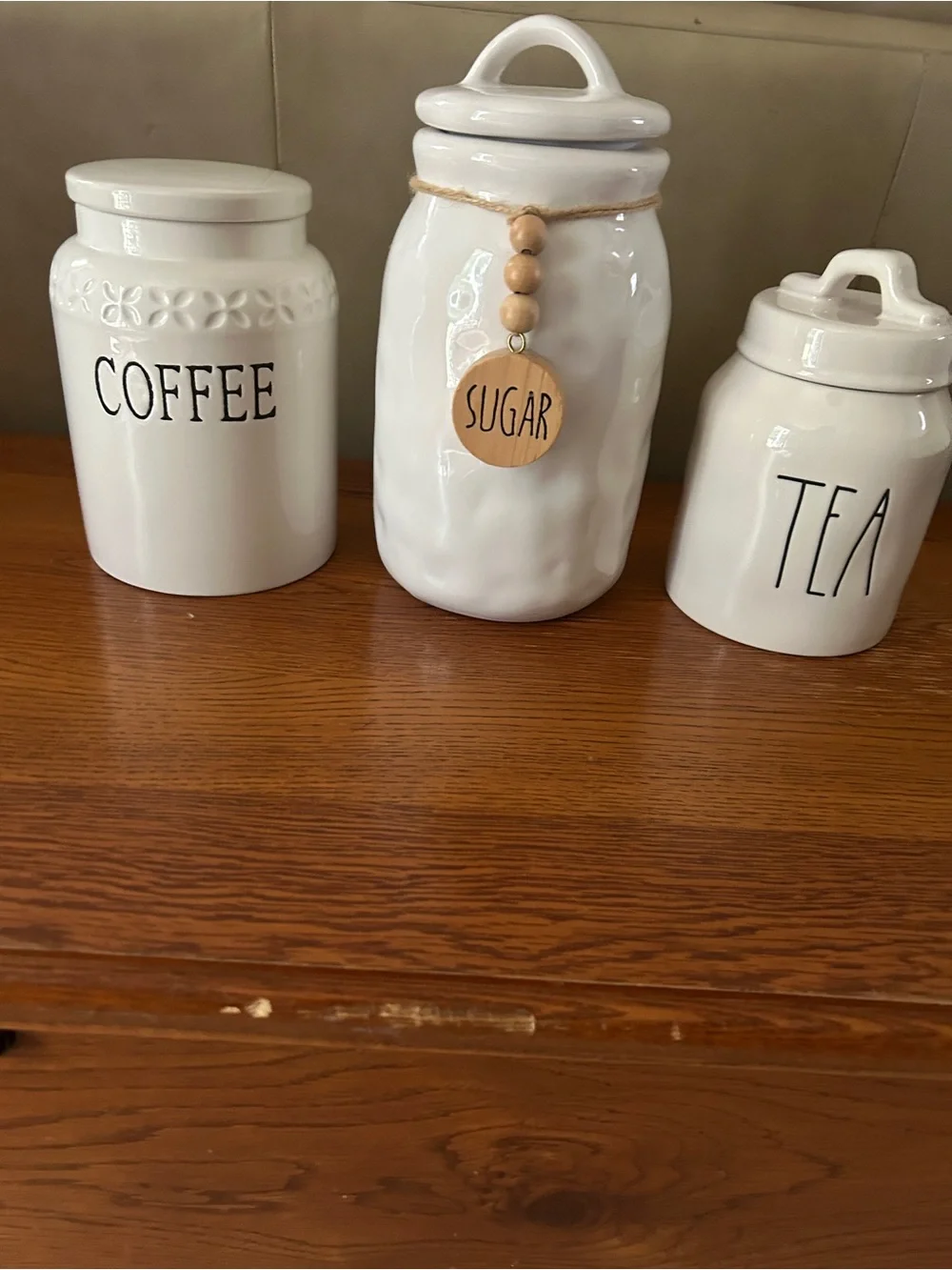 Neutral White Ceramic Coffee, Sugar & Tea Canister Set - Unbranded